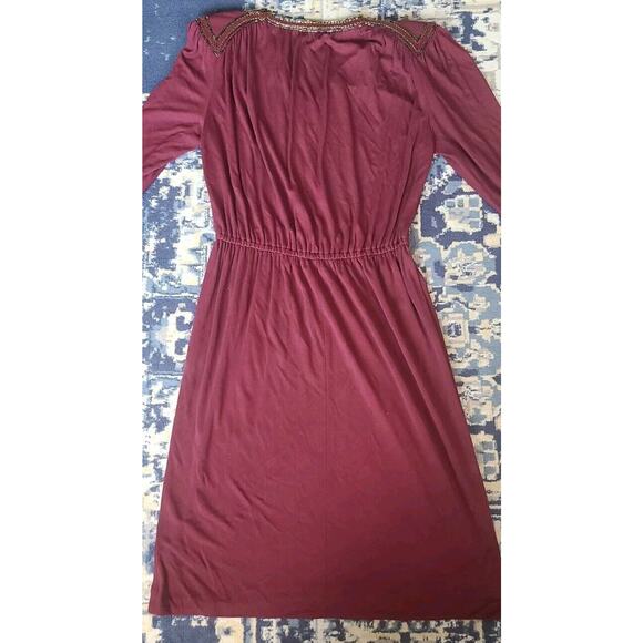 Vintage Union Made Bead Detail 100% Rayon Burgundy Women's Size 10 - Picture 2 of 10